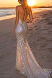 Sparkly Gold Mermaid Backless Long Formal Dress
