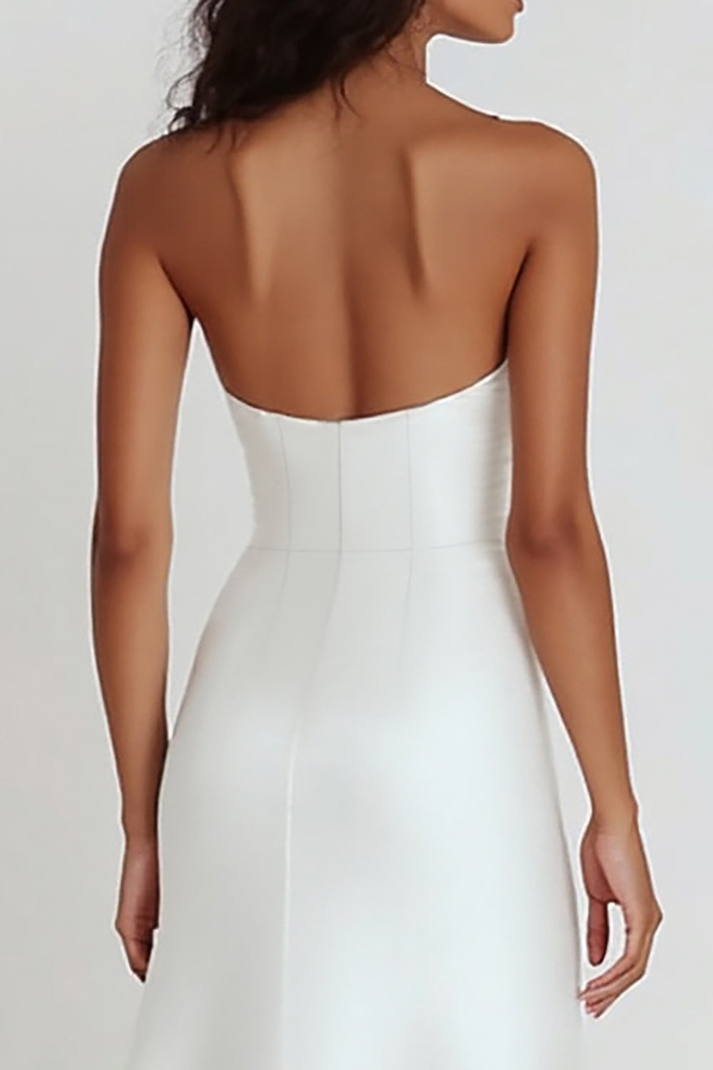 graduation dress white strapless Leely Women White Strapless A Line Midi Graduation Dress with Sash Knee Length Satin Little White Dress