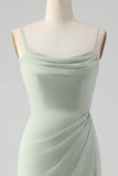 Matcha Sheath Spaghetti Straps Floor Length Chiffon Bridesmaid Dress