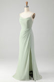 Matcha Sheath Spaghetti Straps Floor Length Chiffon Bridesmaid Dress