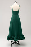 A Line Spaghetti Straps Ruched Long Bridesmaid Dress