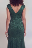 Sage Green Jacquard Mermaid V Neck Maxi Mother of the Bride Dress with Slit