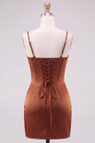 Brown Bodycon Corset Homecoming Dress with Rhinestone