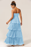 A-Line Sweetheart Floor Length Tiered Chiffon Bridesmaid Dress