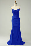 Dark Green Mermaid Spaghetti Straps Long Prom Dress with Beading