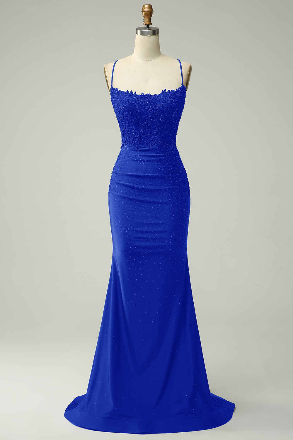 Royal Blue Mermaid Halter Long Prom Dress with Appliques Beading