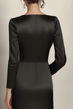 Black Mermaid Satin Ruched Long Mother of the Bride Dress With Long Sleeves