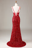 Black Sheath Spaghetti Straps Sparkly Sequins Prom Dress with Split Front