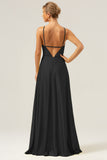 A Line Halter Ruched Satin Open Back Long Bridesmaid Dress with Flower