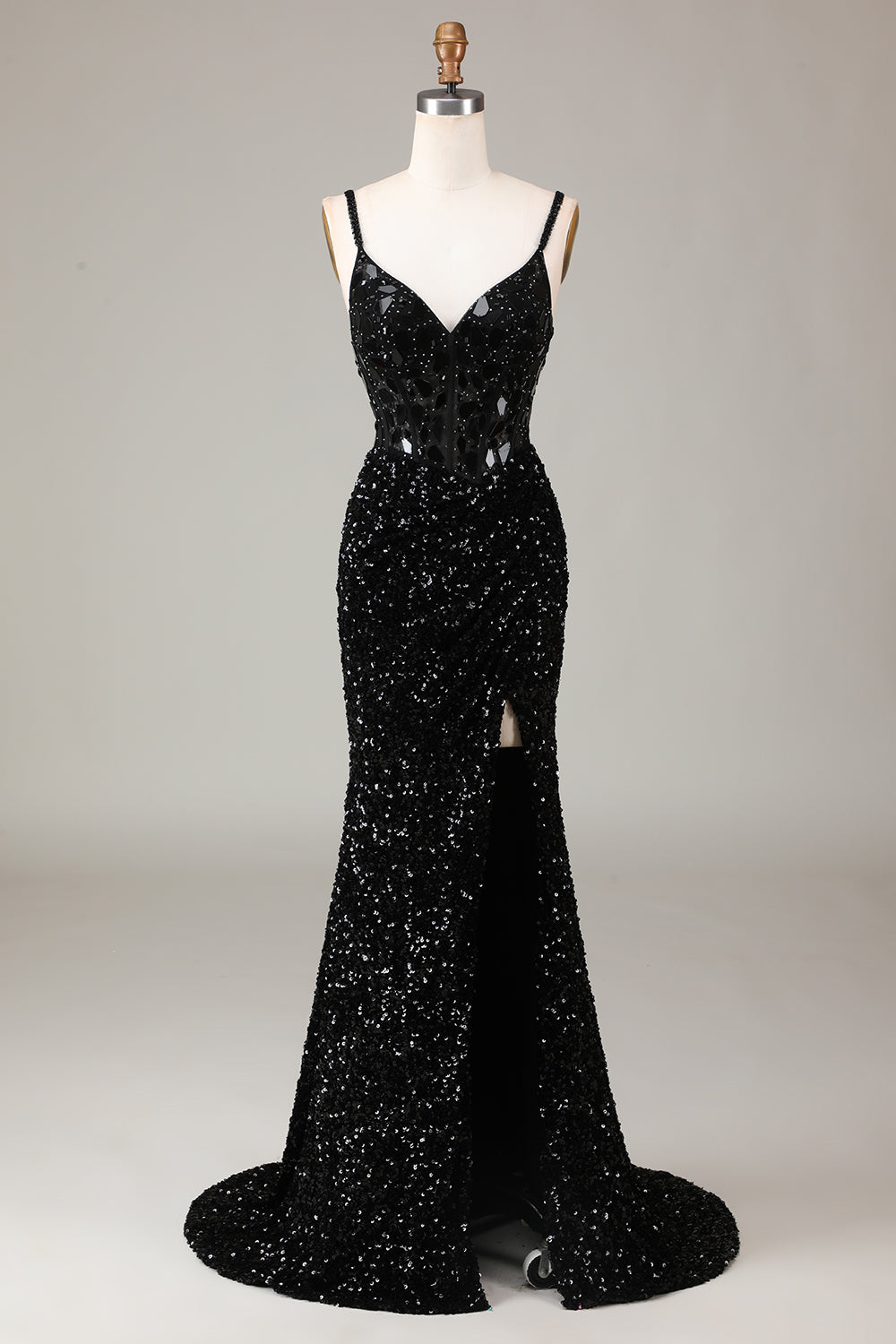 Wedtrend Women Black Prom Dress Sparkly Sheath Spaghetti Straps Sequins Party Dress with Split Front WEDTREND Wedtrend Women Black Prom Dress Sparkly Sheath Spaghetti Straps Sequins Party Dress with Split Front WEDTREND