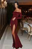 Off The Shoulder Black Sheath Formal Dress With Slit