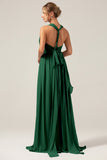 Dark Green A Line Chiffon Convertible Long Maternity Bridesmaid Dress