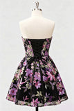 Strapless A Line Sequin Short Black Homecoming Dress