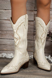 White Cowboy Western Knee High Boots Design Chunky Heel Long Boots Ridding Shoes