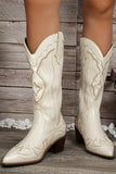 White Cowboy Western Knee High Boots Design Chunky Heel Long Boots Ridding Shoes