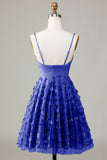 Navy A-Line Spaghetti Straps Short Homecoming Dress With Appliques