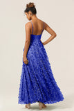 Dark Green A-Line Spaghetti Straps Satin Long Bridesmaid Dress