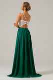 A-Line Spaghetti Straps Pleated Long Bridesmaid Dress With Lace