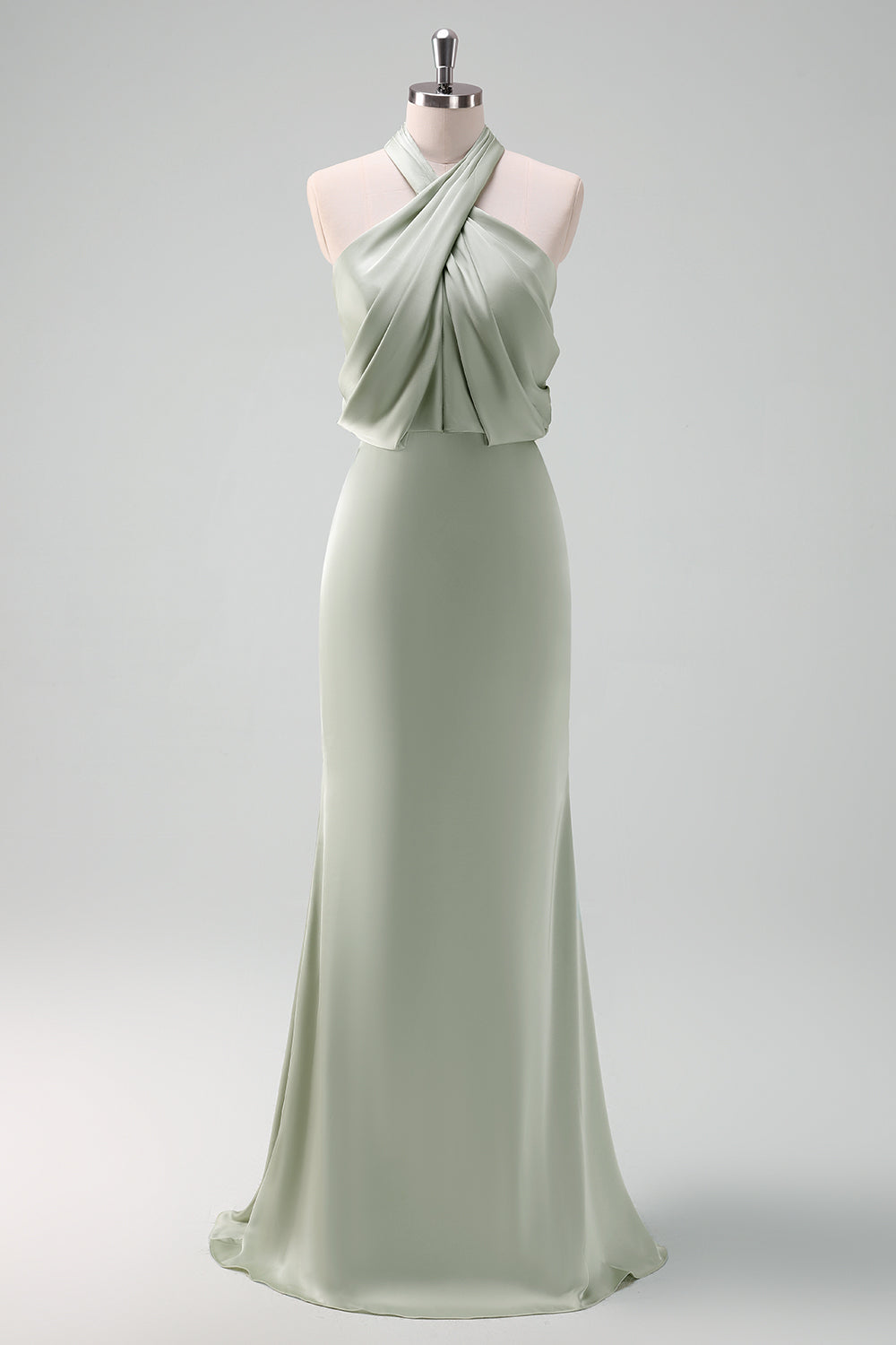 Wedtrend Women Dusty Sage Long Bridesmaid Dress Sheath Halter Ruched Satin Maxi Wedding Party Dress WEDTREND Wedtrend Women Dusty Sage Long Bridesmaid Dress Sheath Halter Ruched Satin Maxi Wedding Party Dress WEDTREND