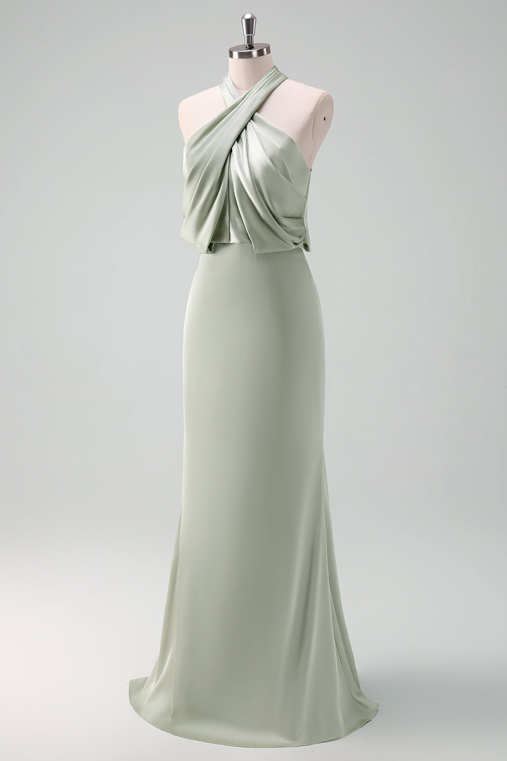 Wedtrend Women Dusty Sage Long Bridesmaid Dress Sheath Halter Ruched Satin Maxi Wedding Party Dress WEDTREND Wedtrend Women Dusty Sage Long Bridesmaid Dress Sheath Halter Ruched Satin Maxi Wedding Party Dress WEDTREND