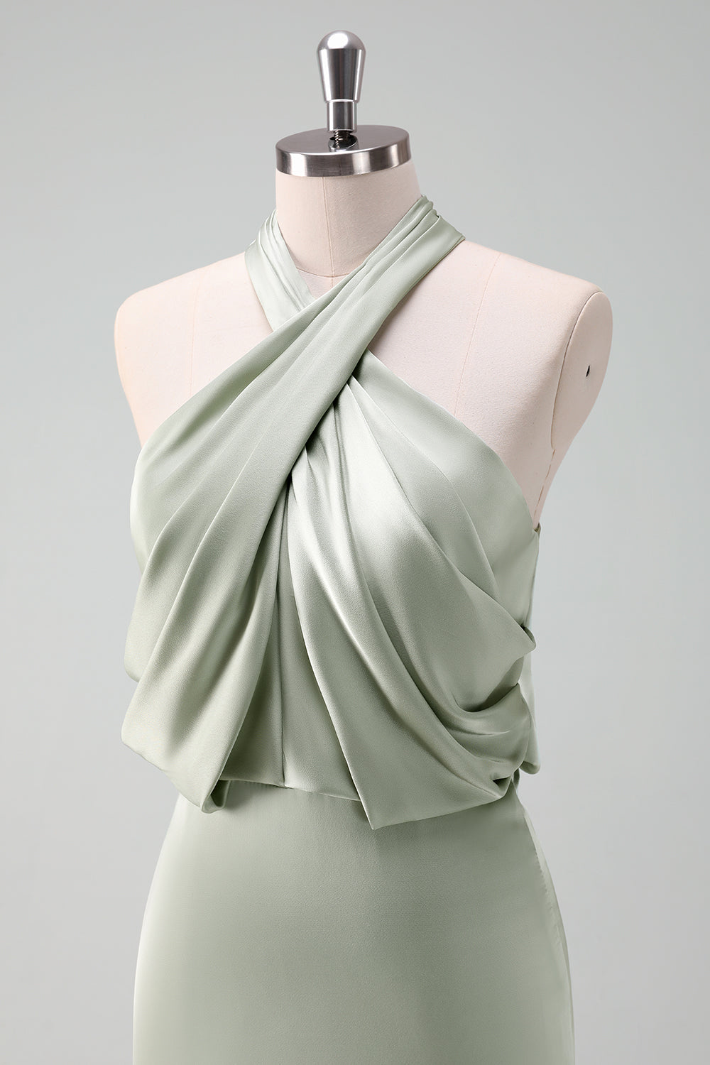 Wedtrend Women Dusty Sage Long Bridesmaid Dress Sheath Halter Ruched Satin Maxi Wedding Party Dress WEDTREND Wedtrend Women Dusty Sage Long Bridesmaid Dress Sheath Halter Ruched Satin Maxi Wedding Party Dress WEDTREND