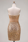 Sparkly Golden Bodycon Sequin Corset Strapless Homecoming Dress