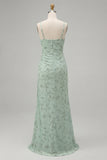 Dusty Sage Mermaid Ruched Maxi Prom Dress with Slit