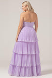 A-Line Sweetheart Tiered Floor Length Chiffon Plus Size Lilac Bridesmaid Dress
