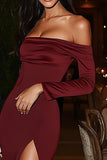 Off The Shoulder Black Sheath Formal Dress With Slit