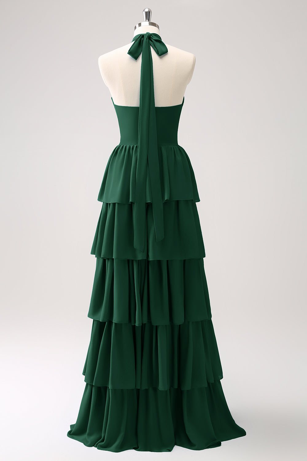Wedtrend Women Dark Green Bridesmaid Dress with Flower A Line Halter Tiered Chiffon Long Wedding Party Guest Dress, Dark Green Wedtrend Women Dark Green Bridesmaid Dress with Flower A Line Halter Tiered Chiffon Long Wedding Party Guest Dress, Dark Green