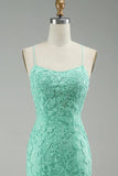 Mint Mermaid Spaghetti Straps Long Prom Dress with Appliques