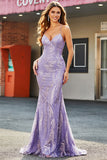 Sparkly Mermaid Lilac Spaghetti Straps Long Prom Dress