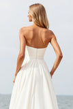 Ivory Strapless A Line Wedding Dress with Slit