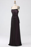 Black Pink Sheath Spaghetti Straps Floor Length Bridesmaid Dress With Elasticity