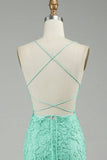 Mint Mermaid Spaghetti Straps Long Prom Dress with Appliques