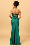 Mermaid Strapless Floor Length Satin Bridesmaid Dress with Open Back