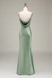 Sheath Spaghetti Straps Long Satin Bridesmaid Dress