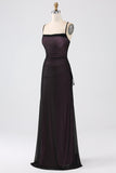 Black Red Sheath Spaghetti Straps Backless Maxi Bridesmaid Dress