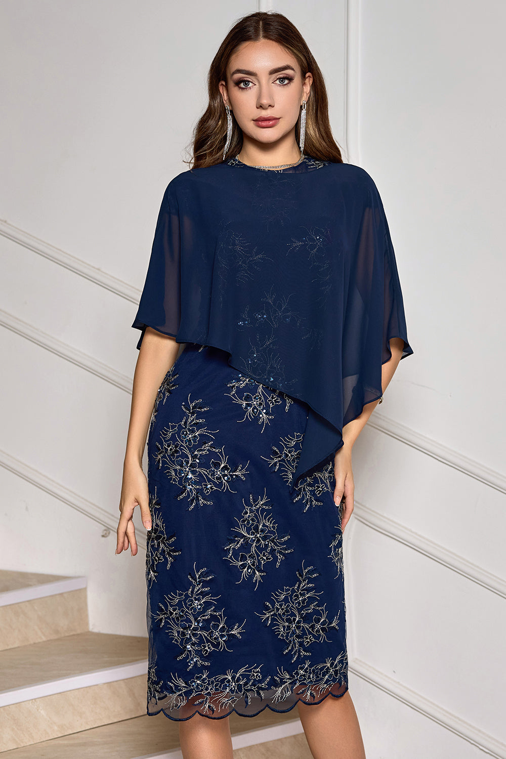 Wedtrend Women Sheath Wedding Party Dress Tea Length Floral Navy Mother of the Bride Dress with Wrap WEDTREND Wedtrend Women Sheath Wedding Party Dress Tea Length Floral Navy Mother of the Bride Dress with Wrap WEDTREND