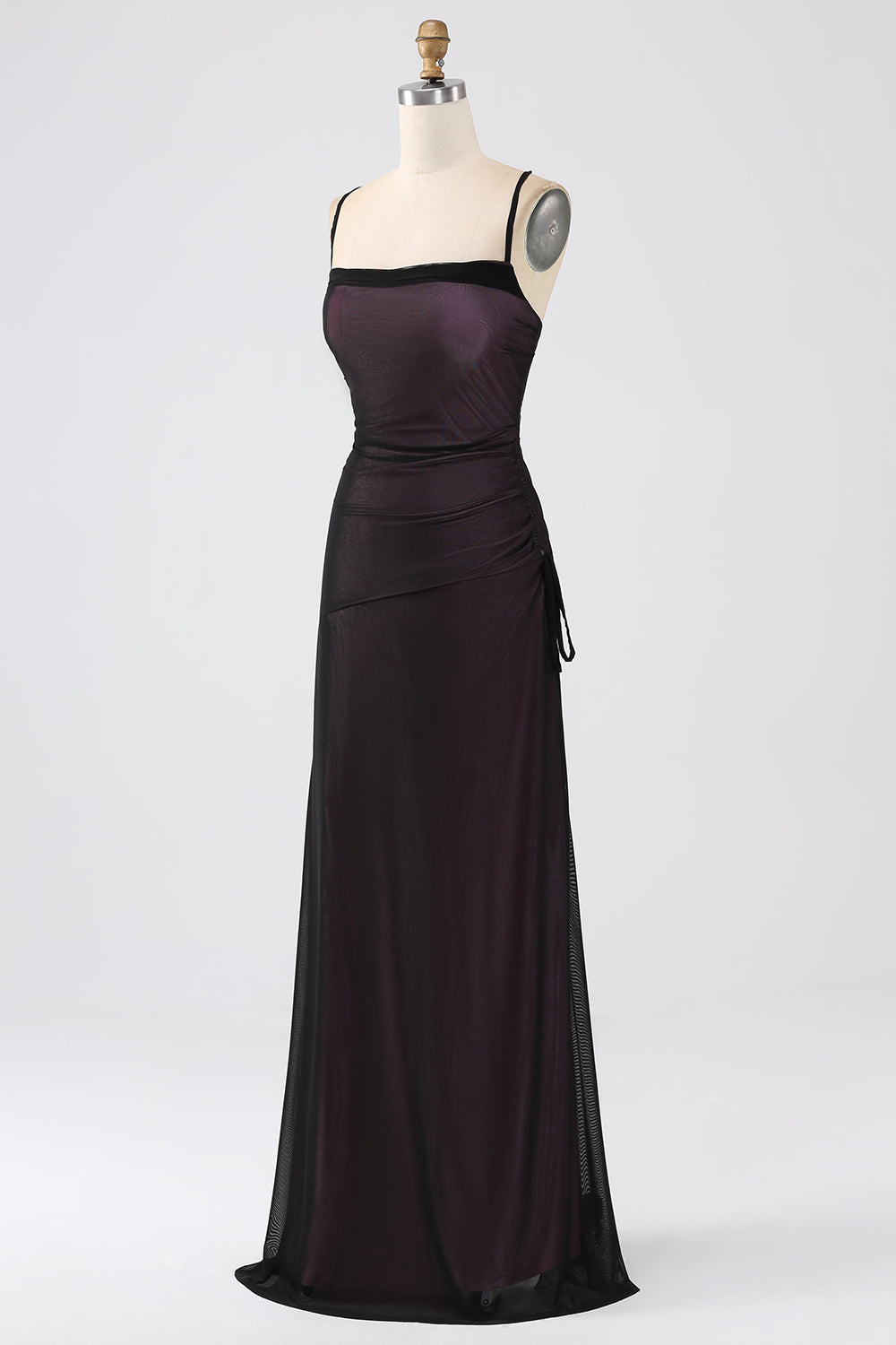 Wedtrend Women Black Red Sheath Spaghetti Straps Backless Floor Length Bridesmaid Dress With Elasticity, Black Blue / US18W