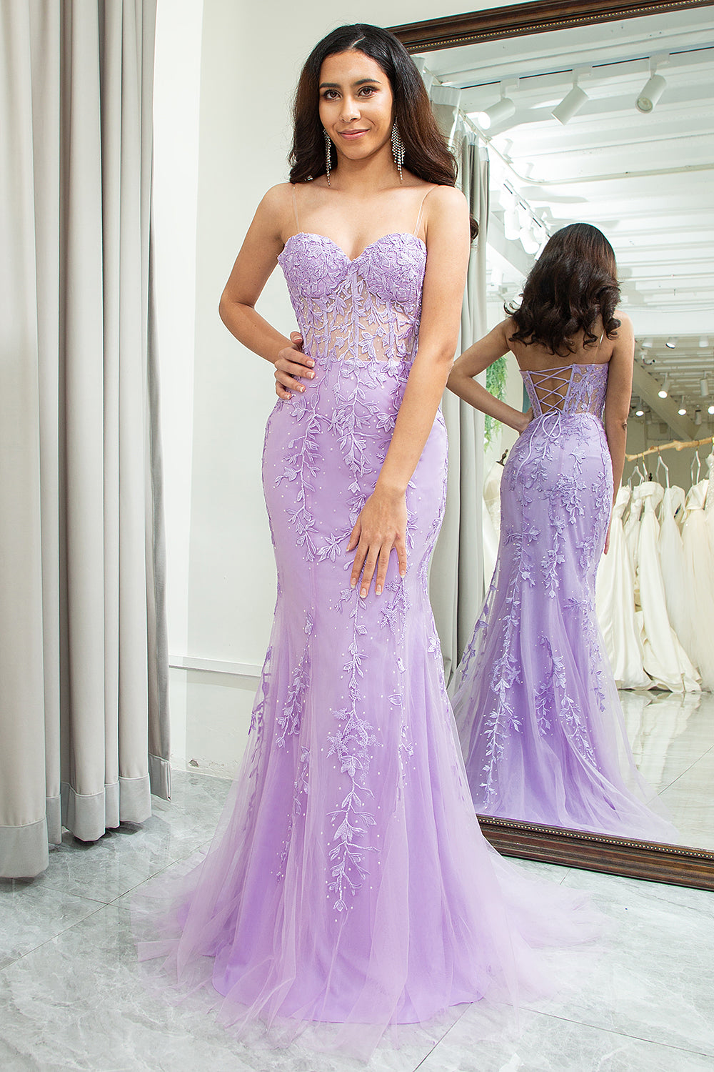 WEDTREND Women Purple Prom Dress Mermaid Sweetheart Beaded Corset Long Evening Dress With Appliques WEDTREND Women Purple Prom Dress Mermaid Sweetheart Beaded Corset Long Evening Dress With Appliques