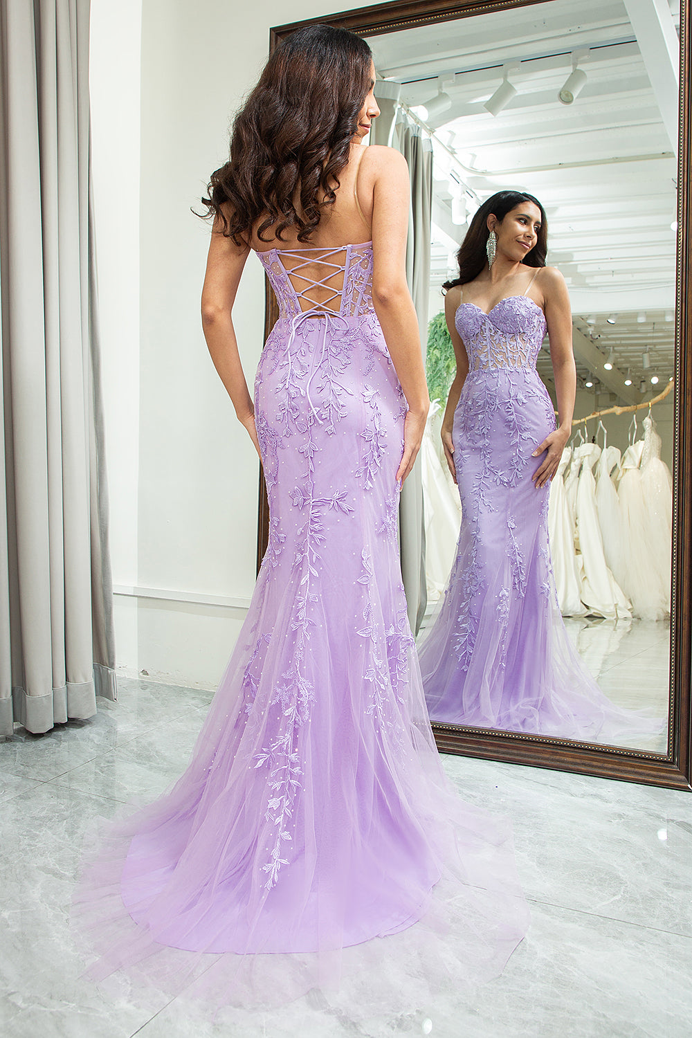 WEDTREND Women Purple Prom Dress Mermaid Sweetheart Beaded Corset Long Evening Dress With Appliques WEDTREND Women Purple Prom Dress Mermaid Sweetheart Beaded Corset Long Evening Dress With Appliques