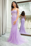 Purple Mermaid Sweetheart Beaded Corset Long Prom Dress With Appliques