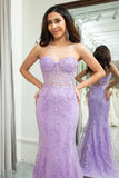 Purple Mermaid Sweetheart Beaded Corset Long Prom Dress With Appliques