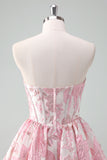 Cute Blue A Line Sweetheart Print Corset Short Homecoming Dress with Ruffles