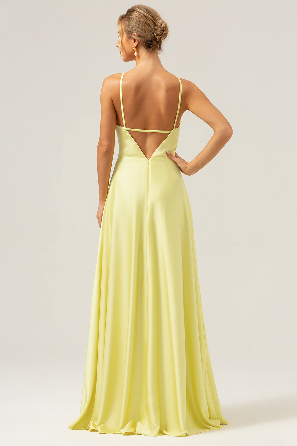 Wedtrend Women Yellow Bridesmaid Dress with Flower A Line Halter Backless Floor Length Wedding Guest Dress WEDTREND Wedtrend Women Yellow Bridesmaid Dress with Flower A Line Halter Backless Floor Length Wedding Guest Dress WEDTREND