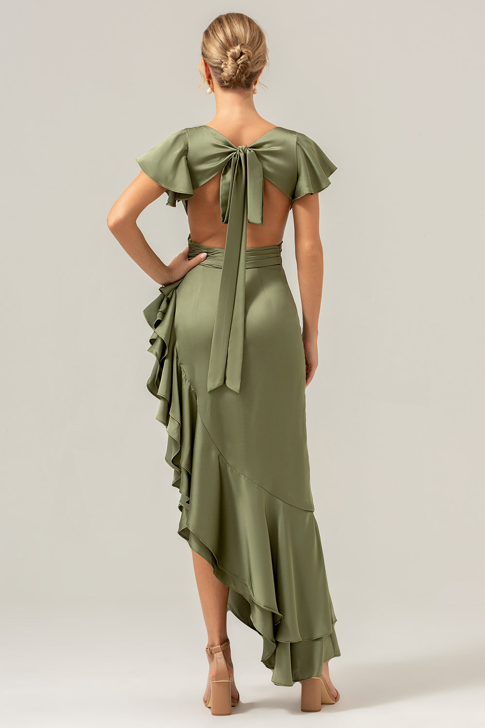 Wedtrend Women Olive Bridesmaid Dress with Ruffles A Line Short Sleeves V Neck Asymmetrical Wedding Guest Dress WEDTREND Wedtrend Women Olive Bridesmaid Dress with Ruffles A Line Short Sleeves V Neck Asymmetrical Wedding Guest Dress WEDTREND
