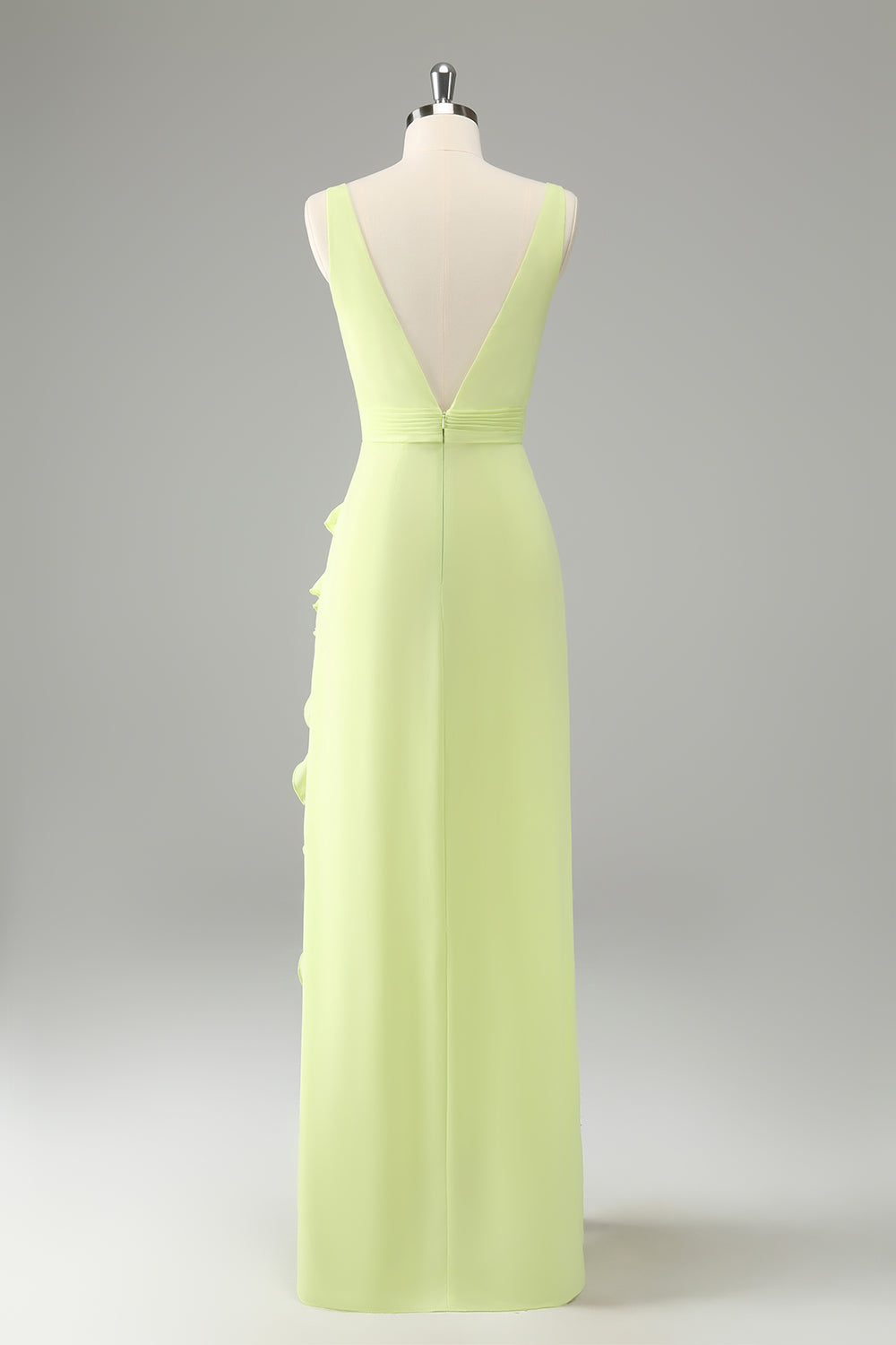 Wedtrend Women Elegant Lime Bridesmaid Dress A Line V Neck Flower Ruffle Open Back Guest Dress with Slit WEDTREND Wedtrend Women Elegant Lime Bridesmaid Dress A Line V Neck Flower Ruffle Open Back Guest Dress with Slit WEDTREND
