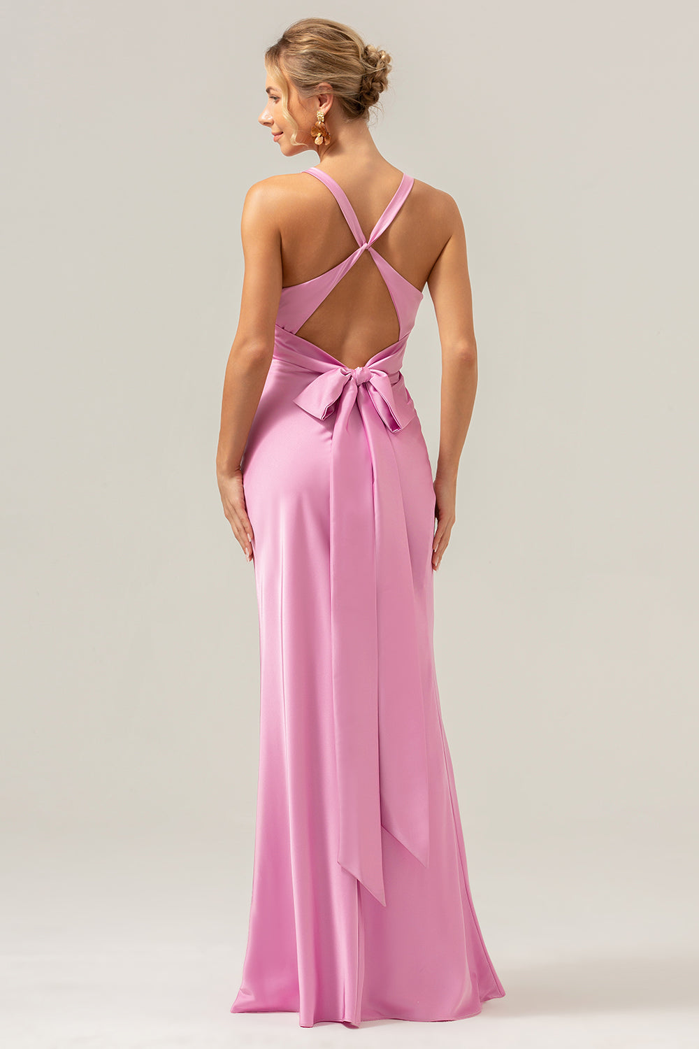 dark pink wedding guest dress Wedtrend Women Pink Long Bridesmaid Dress with Lace Up Back Mermaid Deep V Neck Ruched Wedding Guest Dress – WEDTREND