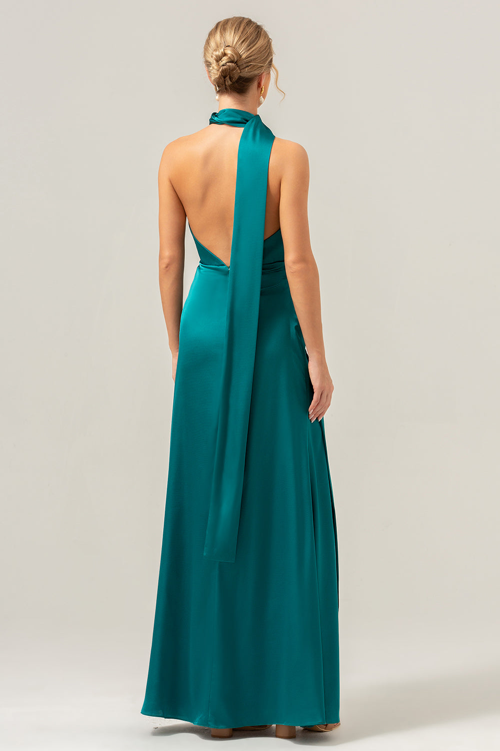 peacock satin bridesmaid dresses Wedtrend Women Wedding Guest Dress With Pleated Peacock Blue Satin Off The Shoulder Long Formal Dress, Peacock Blue / S